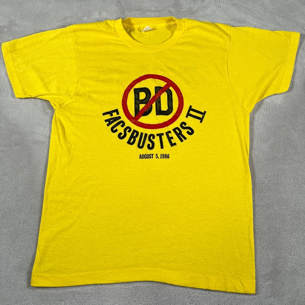 Vintage 1986 Facsbusters II Flow Cytometry Science Graphic T-Shirt Yellow Large